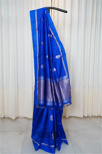 Royal Blue Pure Silk Kadwa Roopa Sona Butti Banarasi Saree