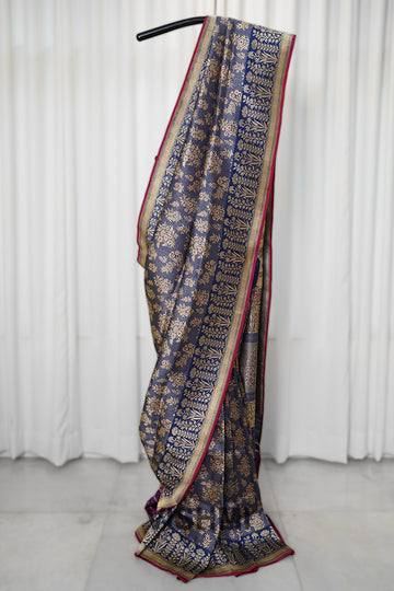 Midnight Blue Pure Silk Kadwa Brocade Banarasi Saree
