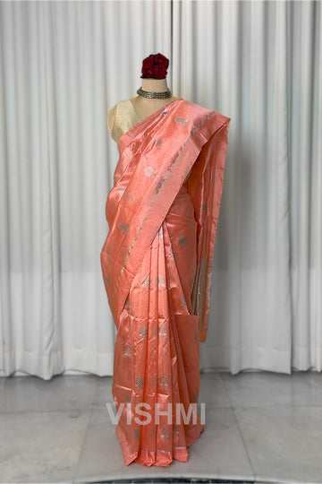 Peach Handloom Chanderi Pure Silk Saree