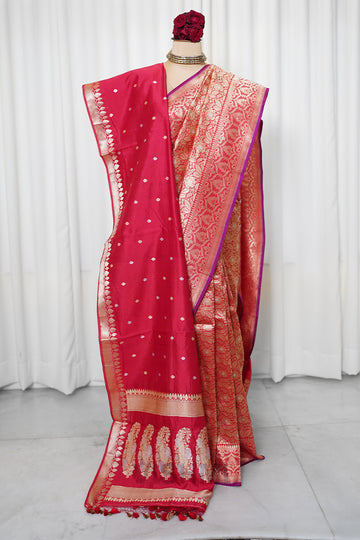 Red Pure Silk Kadwa Gold Zari Brocade Banarasi Saree