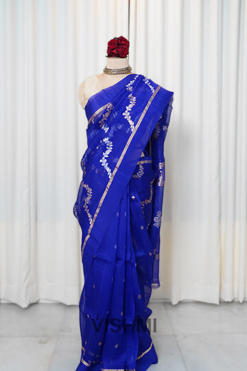 Royal Blue Kora Pure Silk Kadwa Banarasi Saree
