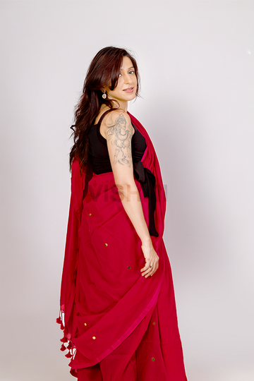 Hot Pink Cotton bindi Saree