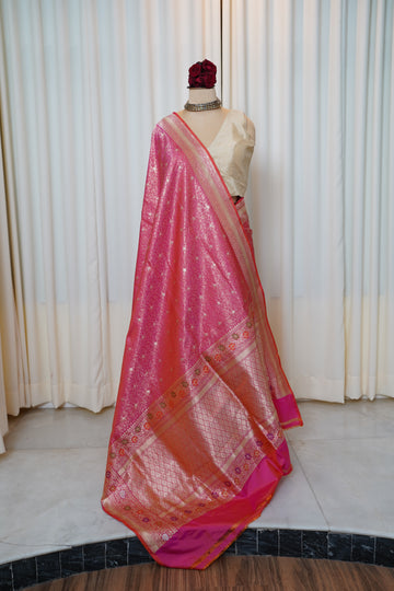 Blush Pink Pure Silk Kadwa Gold Zari Brocade Banarasi Saree