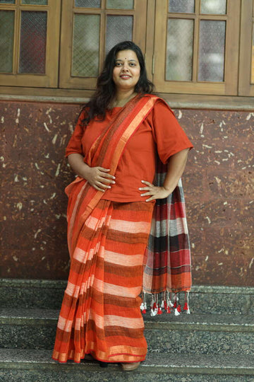 Orange Strip Handloom Linen