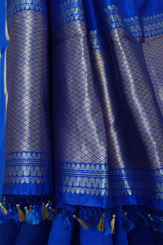 Royal Blue Pure Silk Kadwa Roopa Sona Butti Banarasi Saree