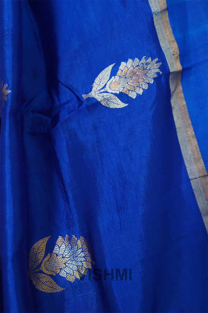 Royal Blue Pure Silk Kadwa Roopa Sona Butti Banarasi Saree