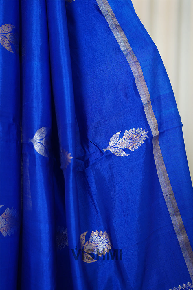Royal Blue Pure Silk Kadwa Roopa Sona Butti Banarasi Saree