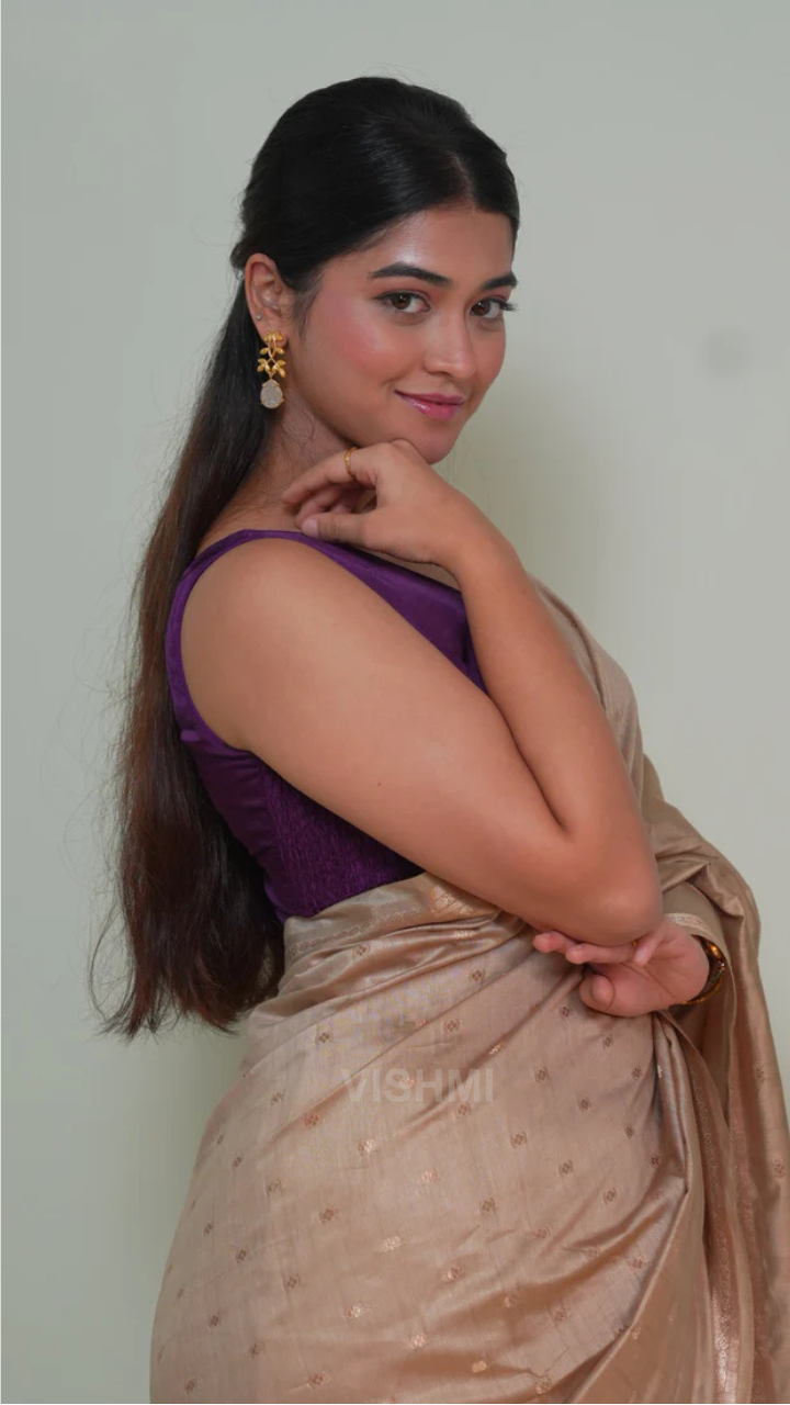 Champagne Gold Natural Art Silk Butti Saree