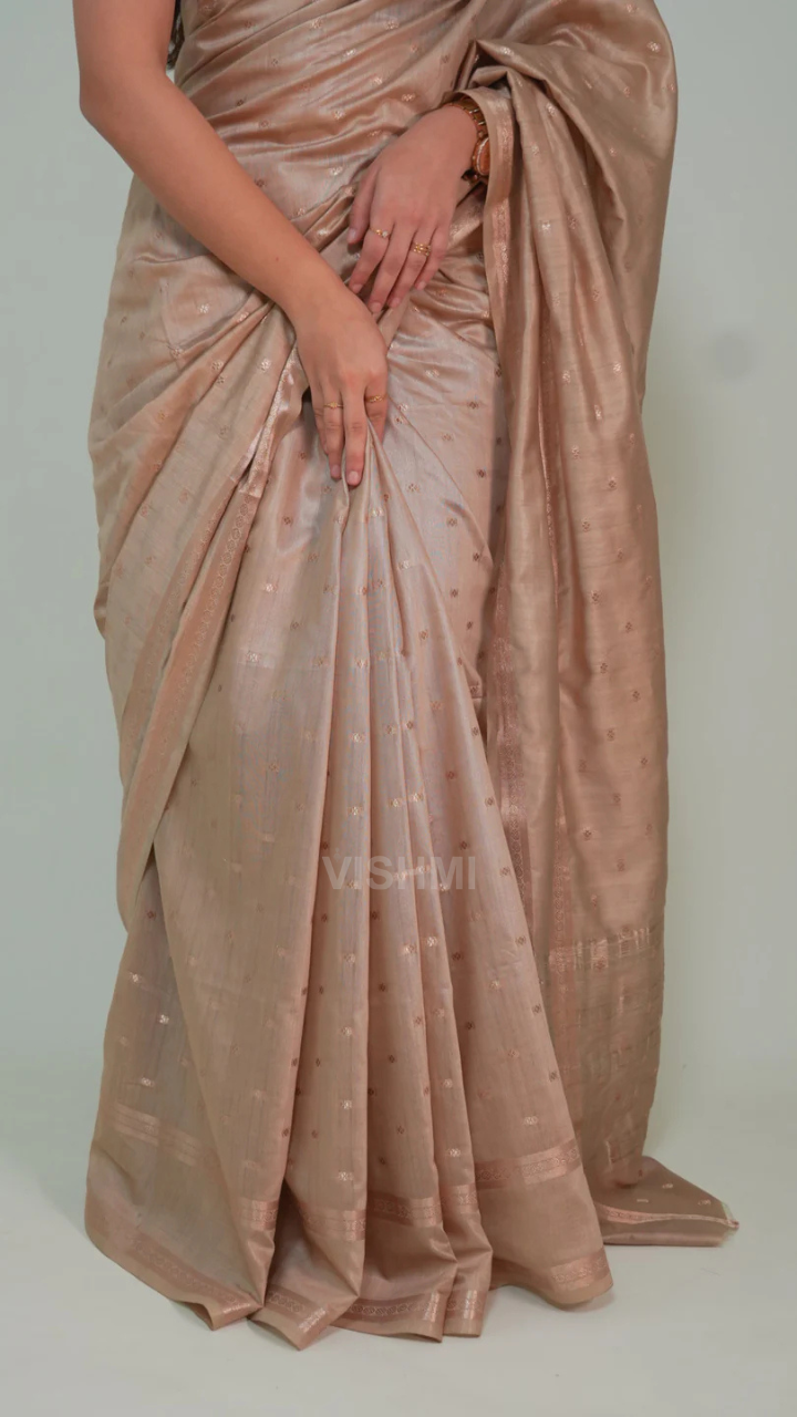 Champagne Gold Natural Art Silk Butti Saree