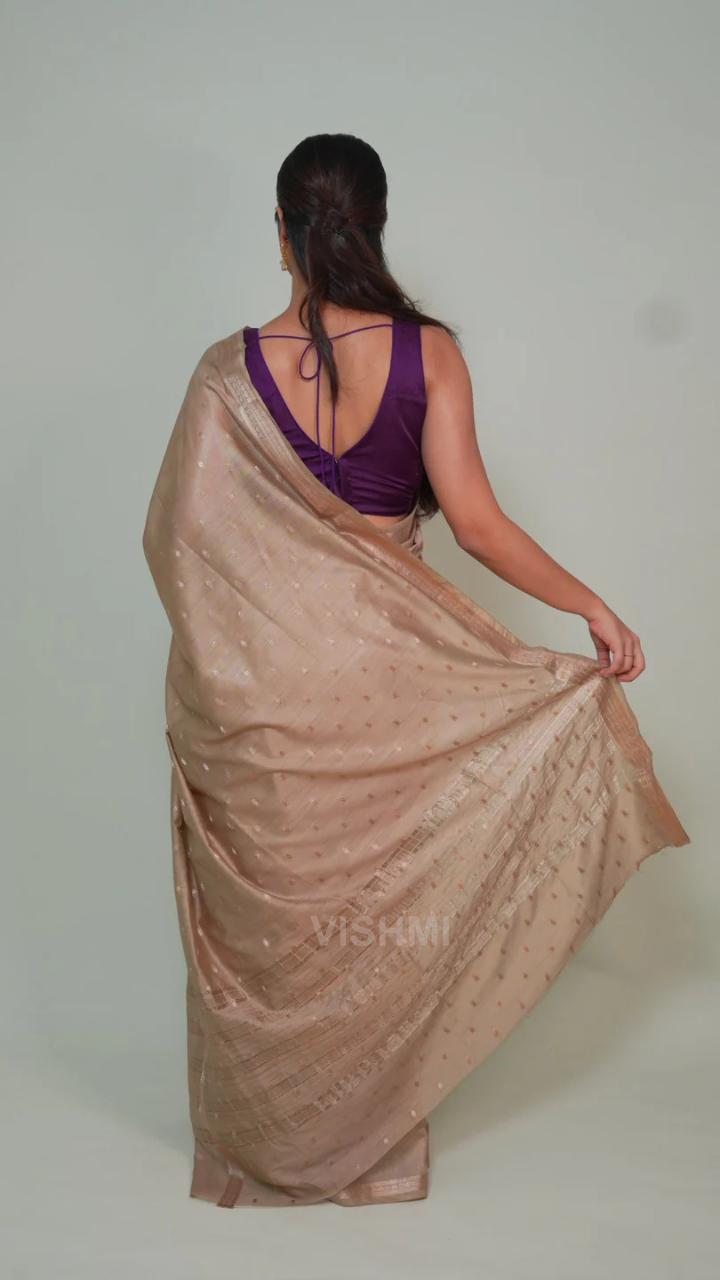 Champagne Gold Natural Art Silk Butti Saree