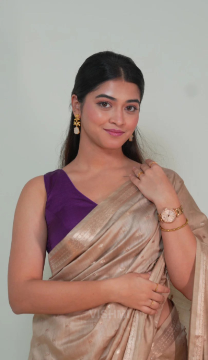 Champagne Gold Natural Art Silk Butti Saree