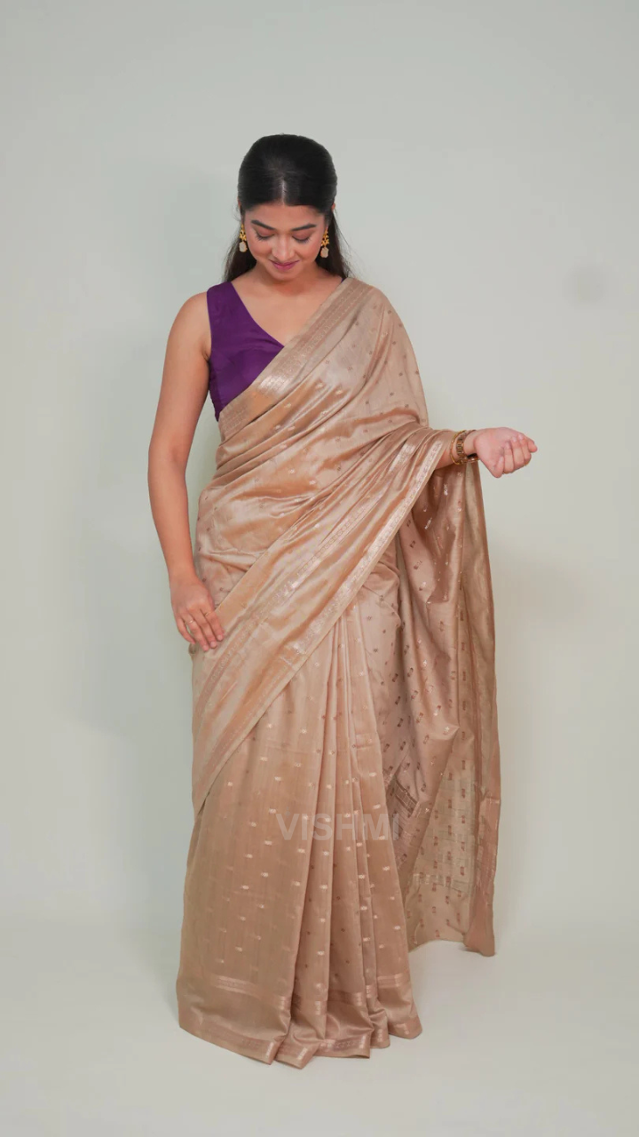 Champagne Gold Natural Art Silk Butti Saree