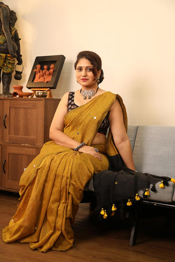 Yellow Cream Bindi Cotton Handloom