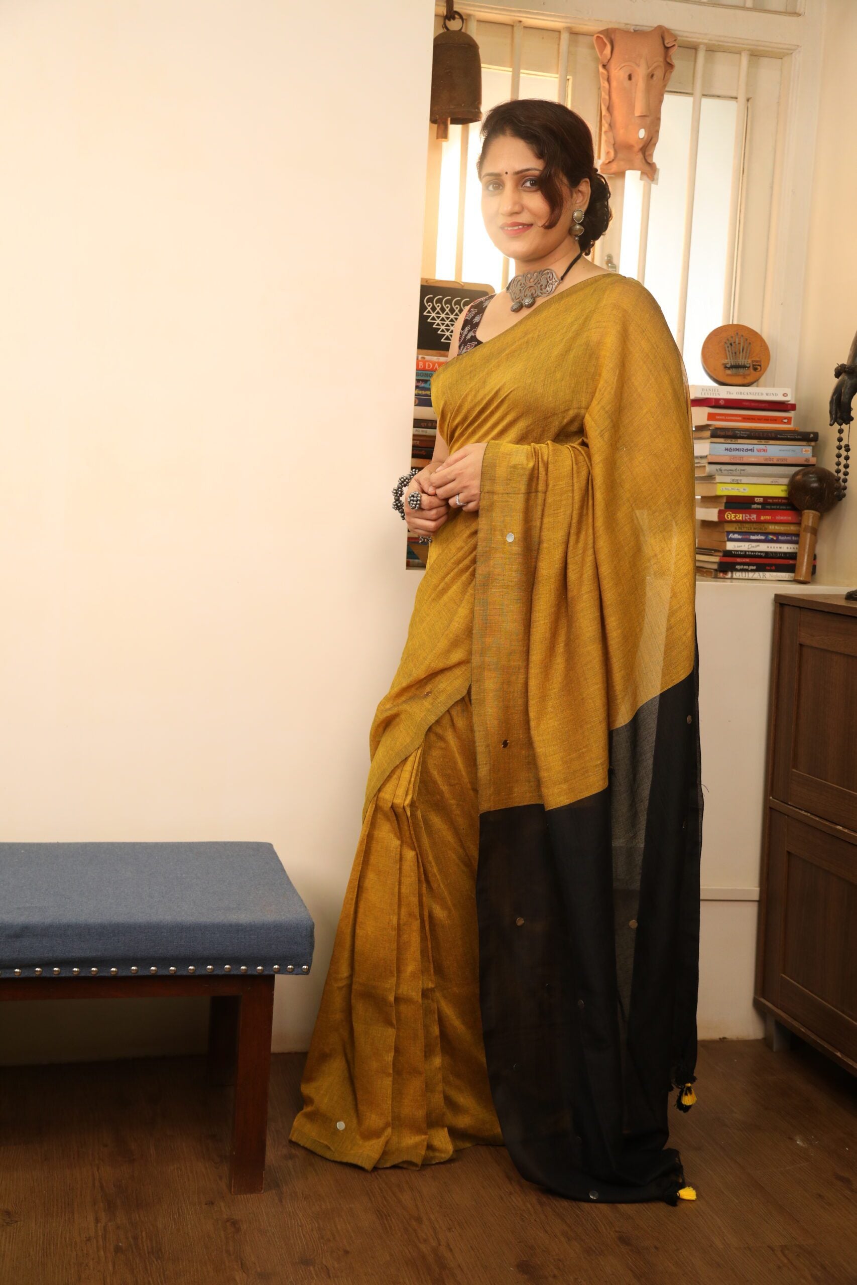 Yellow Cream Bindi Cotton Handloom