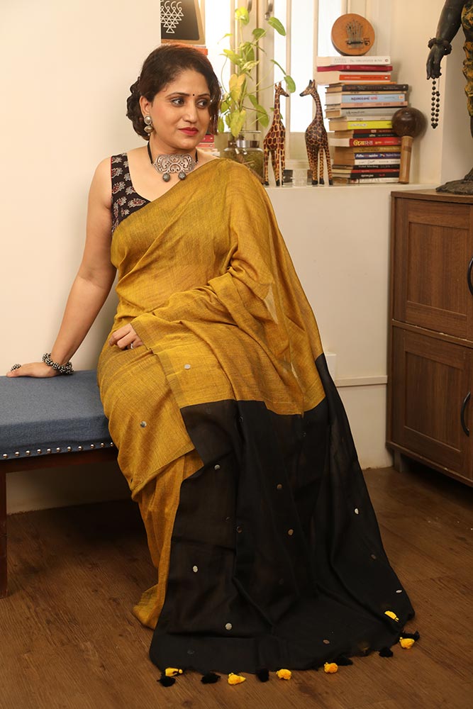 Yellow Cream Bindi Cotton Handloom