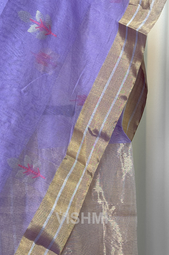 Lavendar Handloom Chanderi Silk Cotton Saree