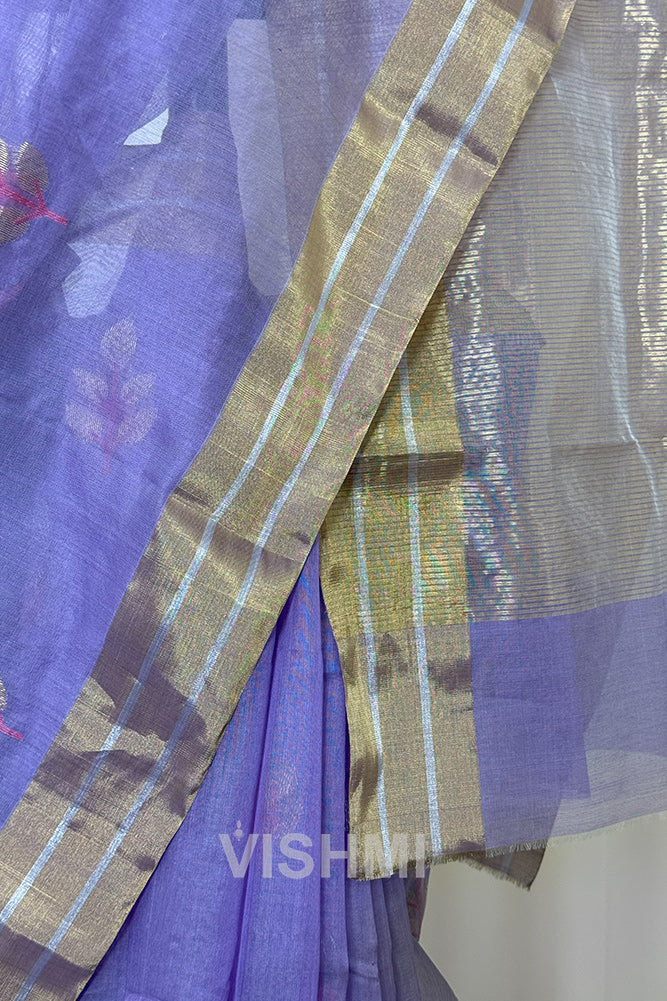 Lavendar Handloom Chanderi Silk Cotton Saree