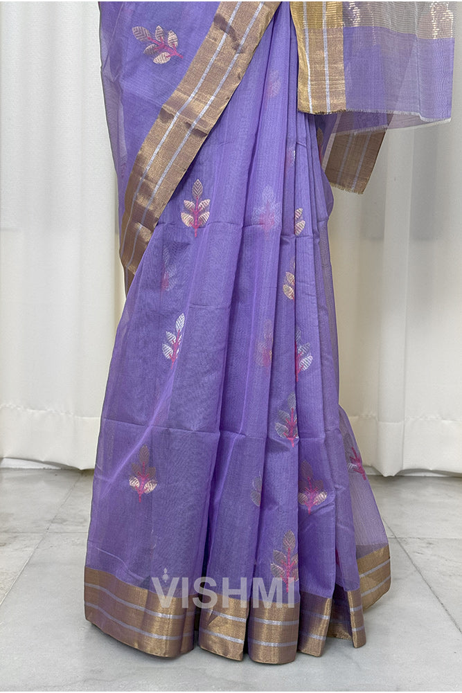 Lavendar Handloom Chanderi Silk Cotton Saree