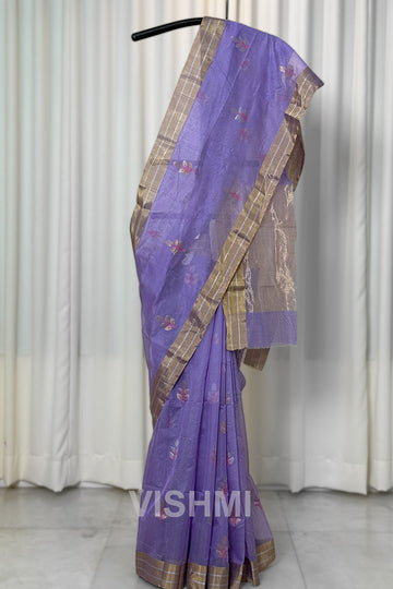 Lavendar Handloom Chanderi Silk Cotton Saree