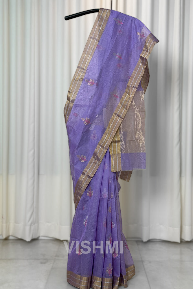 Lavendar Handloom Chanderi Silk Cotton Saree