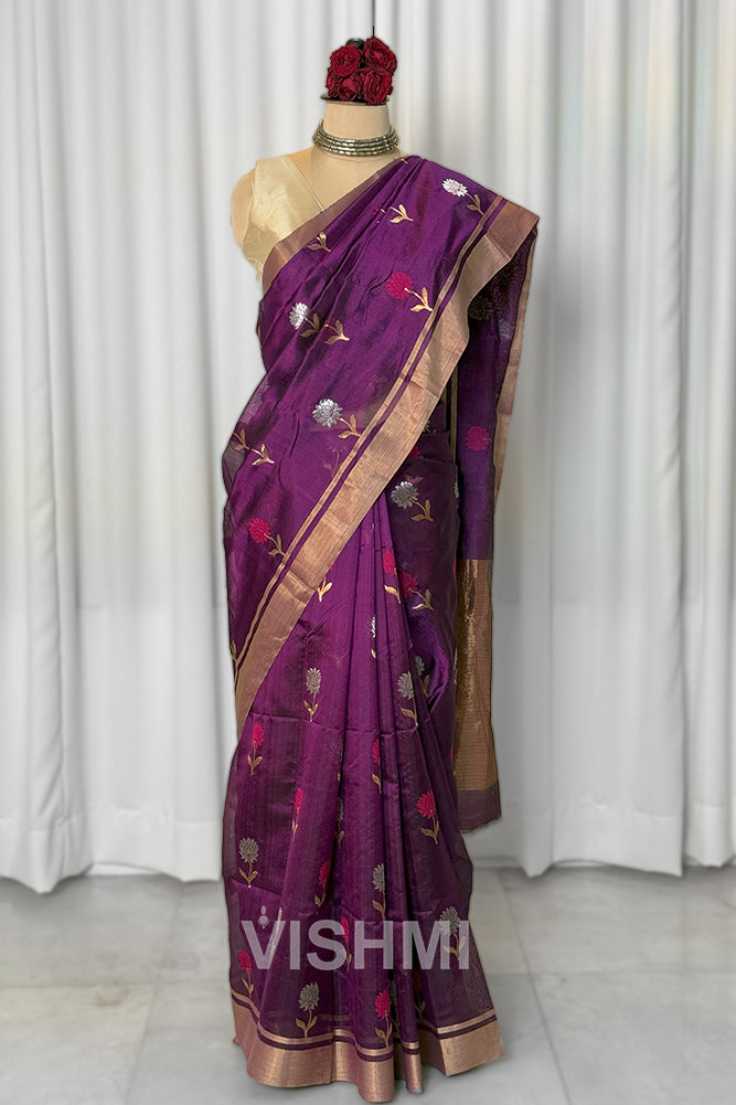 Magenta Handloom Chanderi Pure Silk Saree