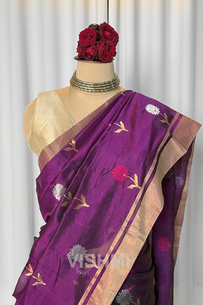 Magenta Handloom Chanderi Pure Silk Saree