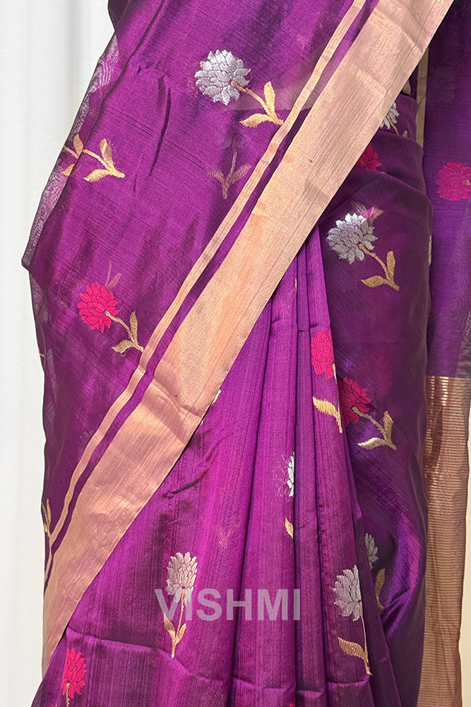 Magenta Handloom Chanderi Pure Silk Saree