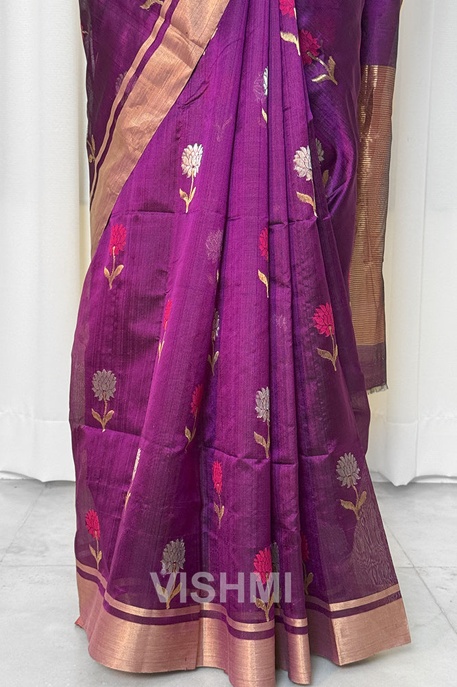 Magenta Handloom Chanderi Pure Silk Saree