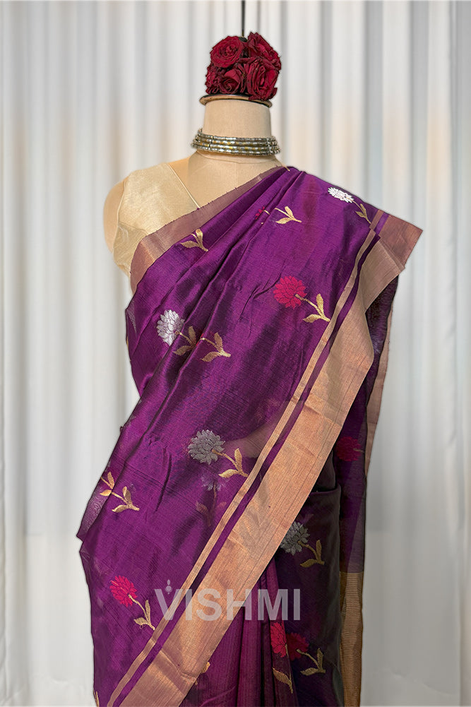 Magenta Handloom Chanderi Pure Silk Saree