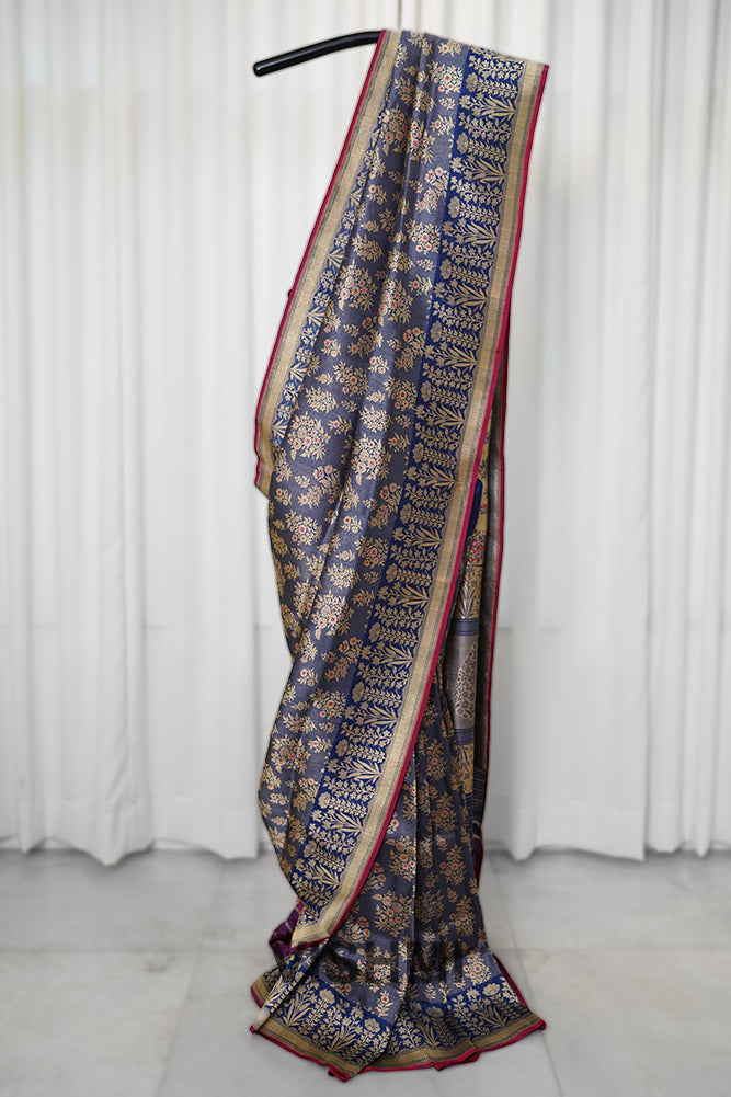 Midnight Blue Pure Silk Kadwa Brocade Banarasi Saree