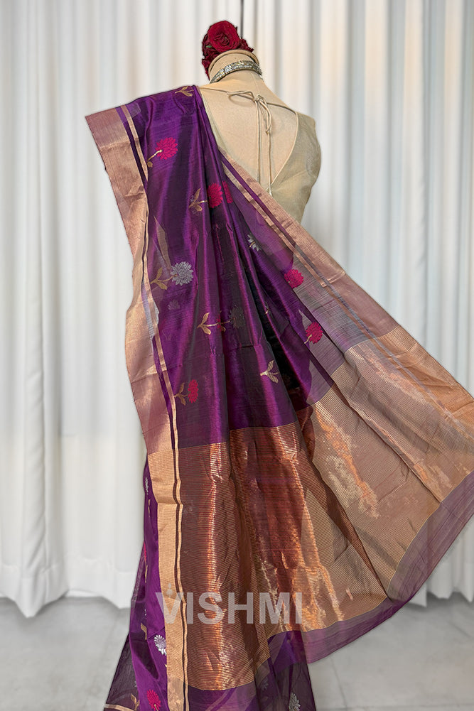 Magenta Handloom Chanderi Pure Silk Saree