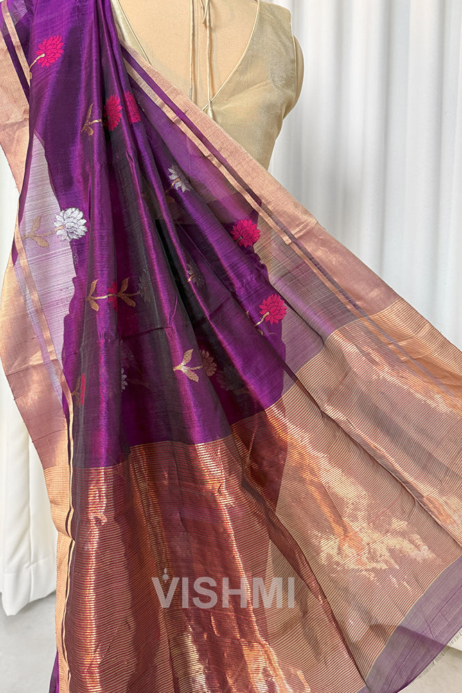 Magenta Handloom Chanderi Pure Silk Saree