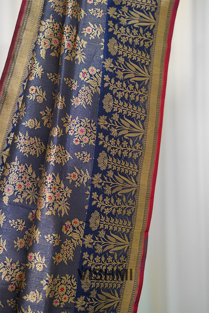 Midnight Blue Pure Silk Kadwa Brocade Banarasi Saree