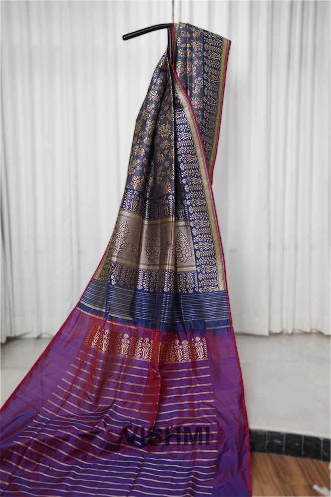Midnight Blue Pure Silk Kadwa Brocade Banarasi Saree