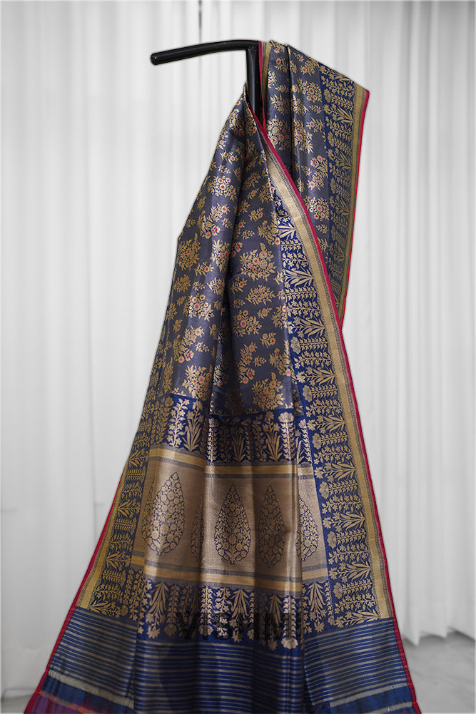 Midnight Blue Pure Silk Kadwa Brocade Banarasi Saree