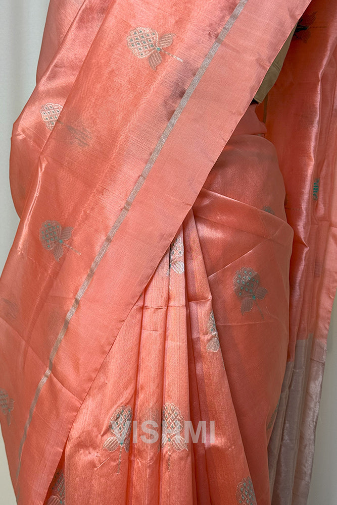 Peach Handloom Chanderi Pure Silk Saree