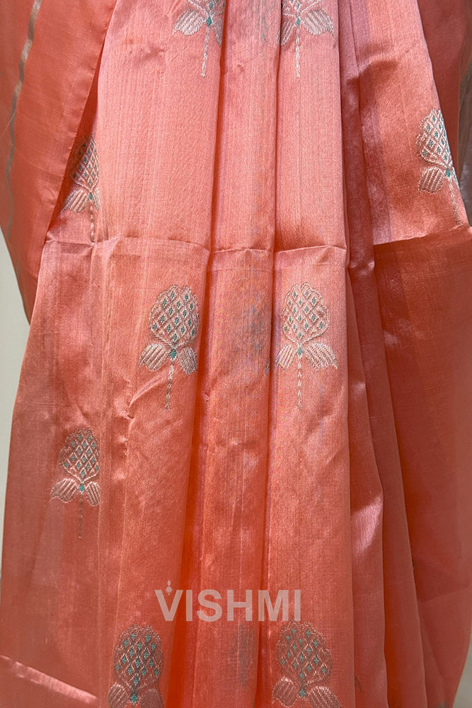 Peach Handloom Chanderi Pure Silk Saree