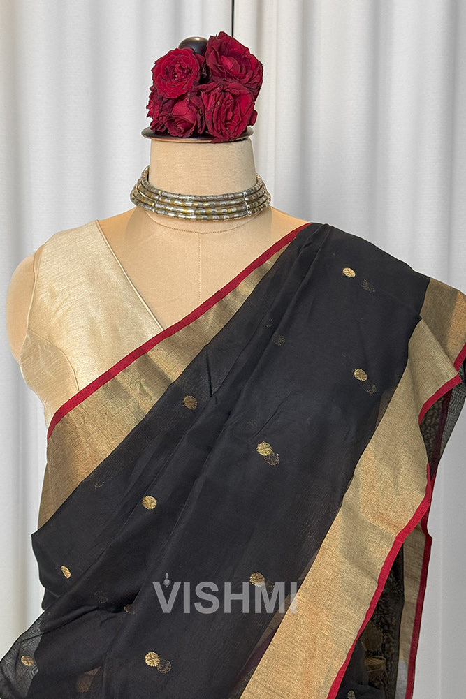 Black Handloom Chanderi Silk Cotton Saree