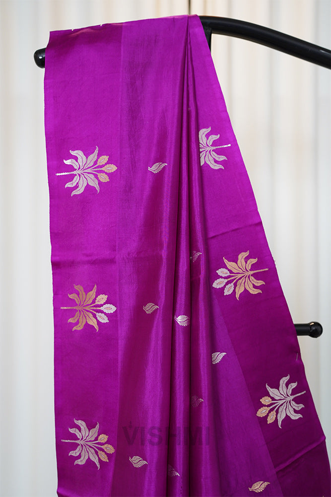 Purple Pure Silk Kadwa Roopa Sona Butti Banarasi Saree