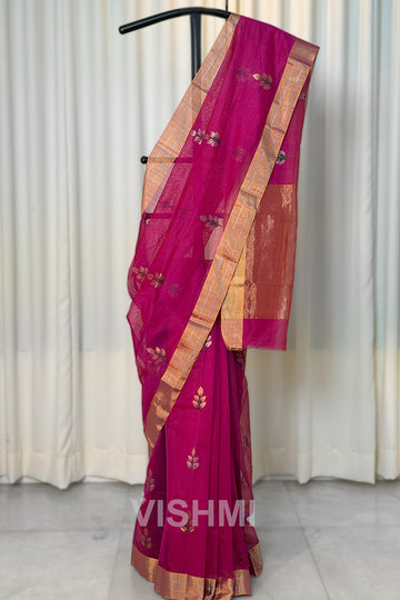 Pink Handloom Chanderi Silk Cotton Saree
