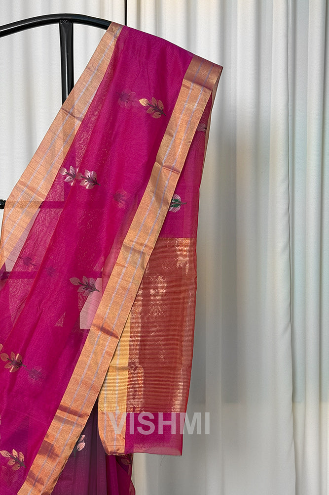 Pink Handloom Chanderi Silk Cotton Saree