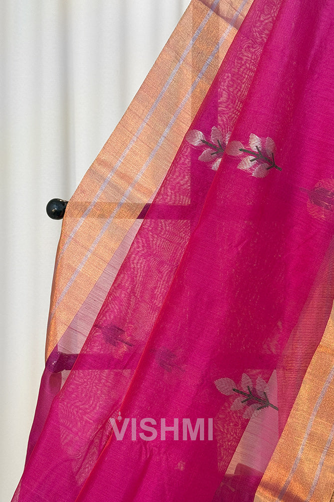 Pink Handloom Chanderi Silk Cotton Saree