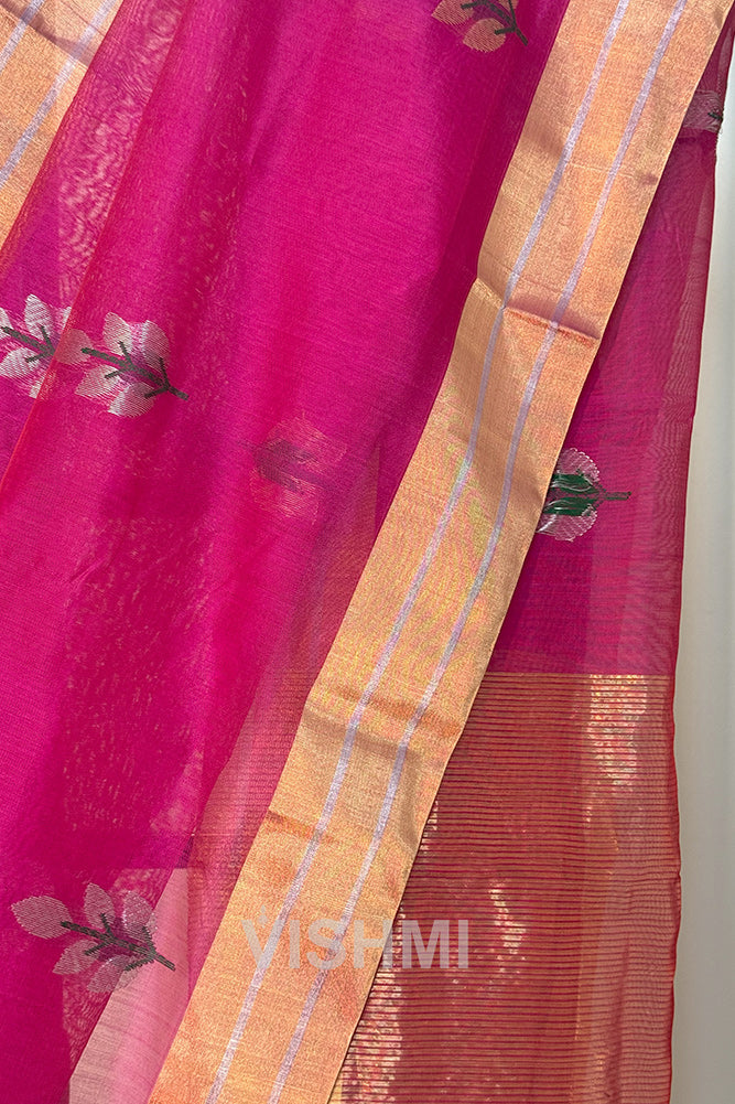 Pink Handloom Chanderi Silk Cotton Saree
