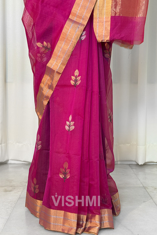 Pink Handloom Chanderi Silk Cotton Saree