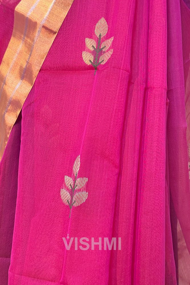 Pink Handloom Chanderi Silk Cotton Saree