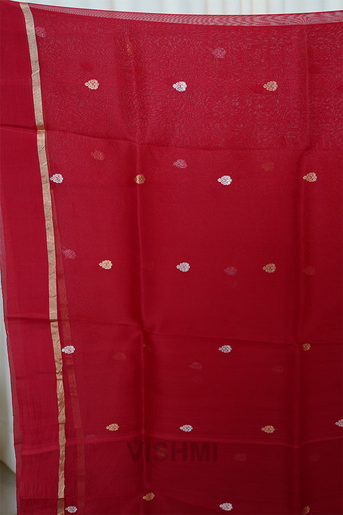 Red Kora Silk Kadwa Jal Sona Roopa Banarasi Saree
