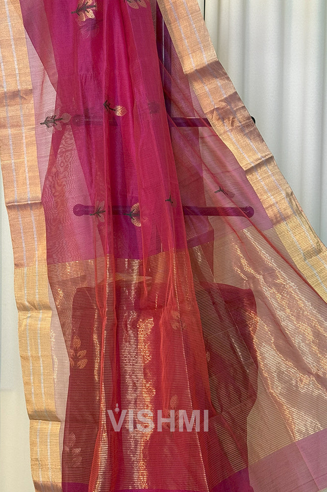 Pink Handloom Chanderi Silk Cotton Saree