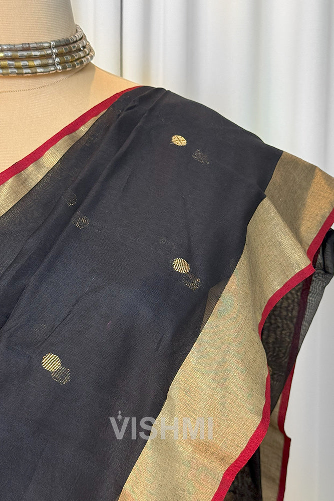 Black Handloom Chanderi Silk Cotton Saree