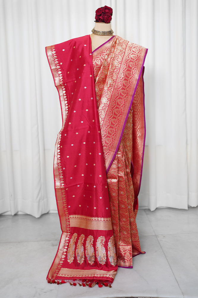 Red Pure Silk Kadwa Gold Zari Brocade Banarasi Saree