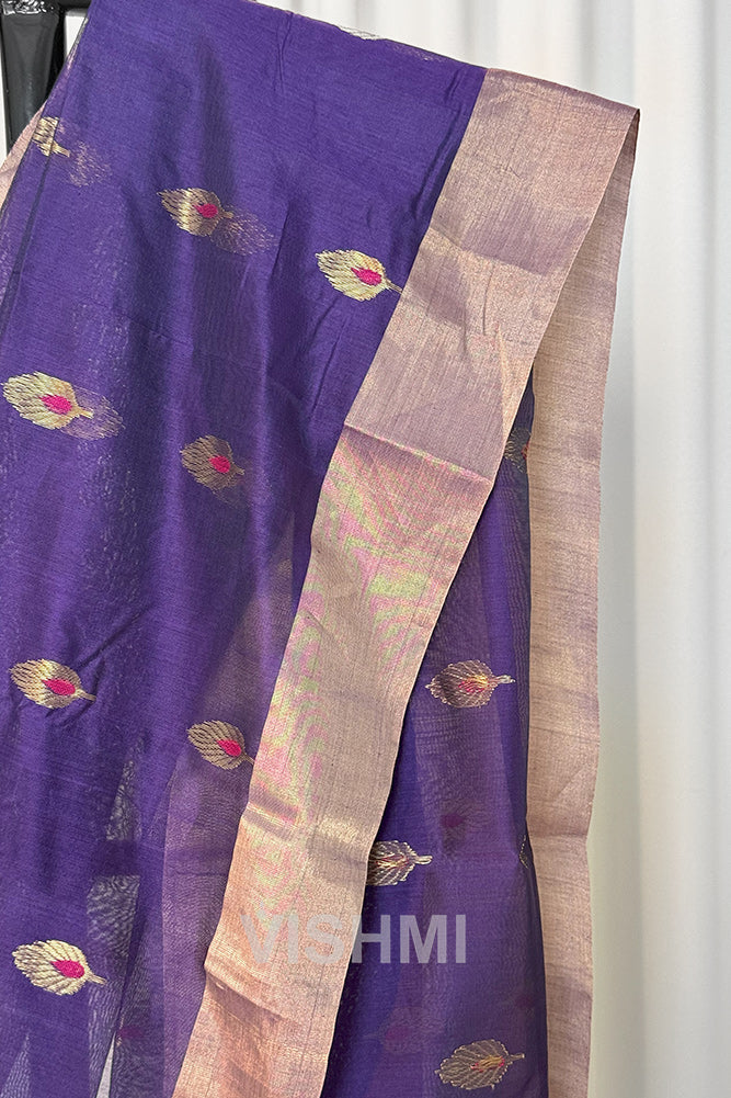 Purple Handloom Chanderi Silk Cotton Saree